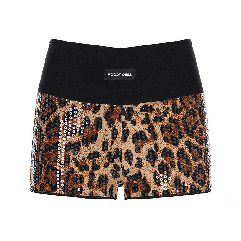 Damen Glitzernde Leoparden-Shorts mit elastischem Bund und stylischem Design R&B