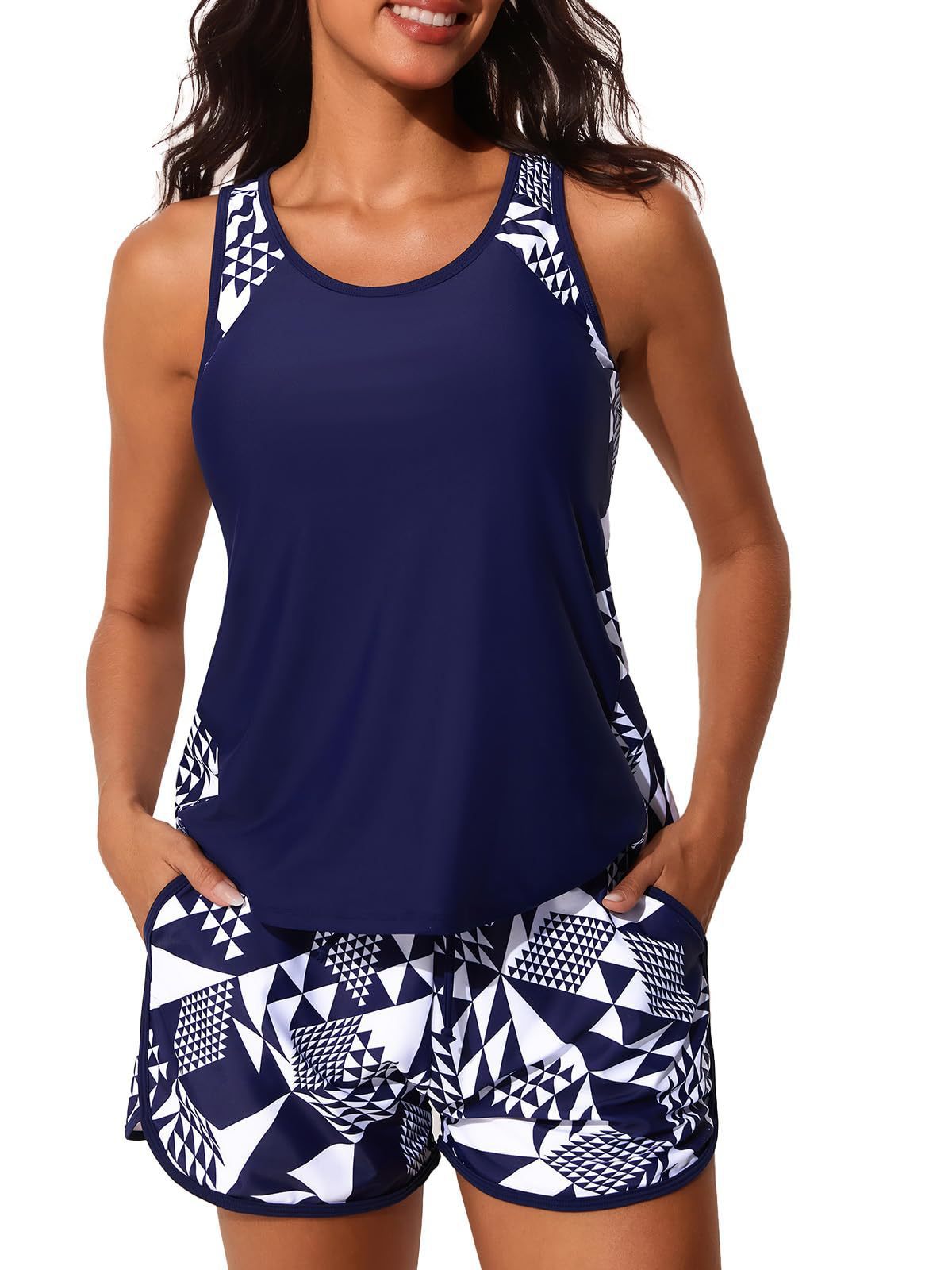 Damen Sportliches Tankini-Set mit geometrischem Design R&B