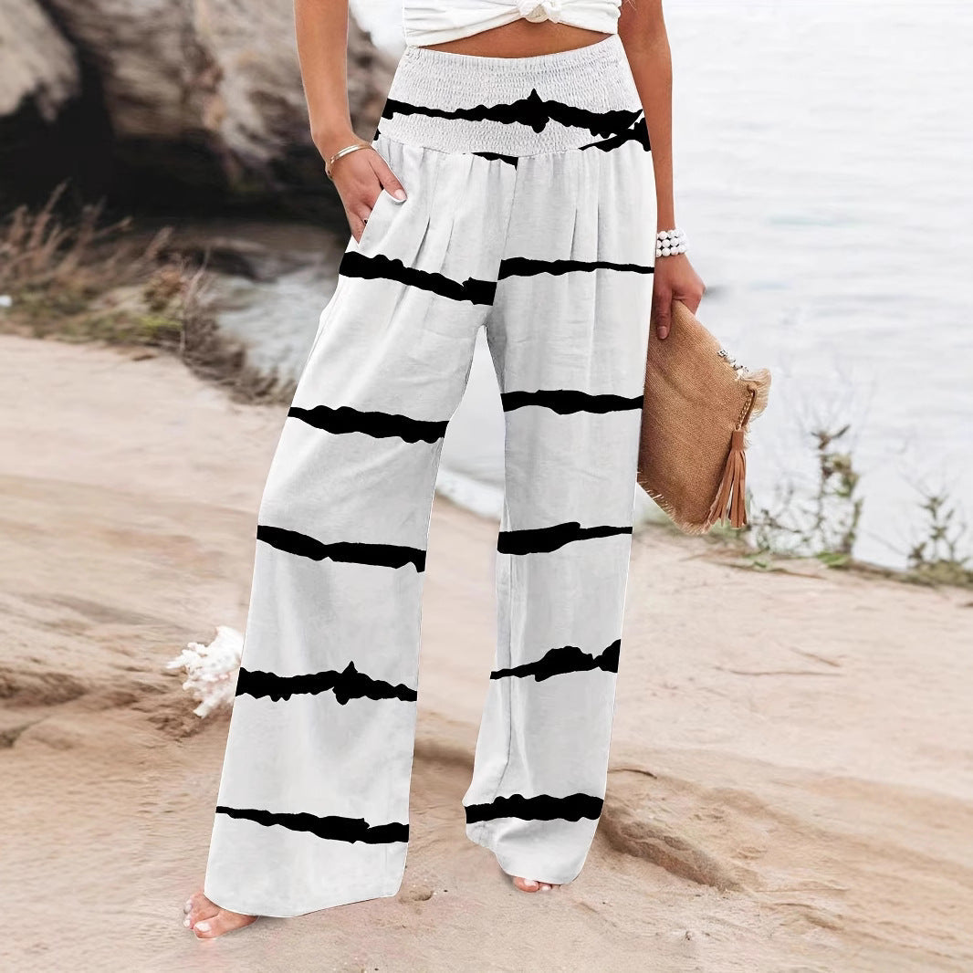 Damen Luftige Sommerhose mit seitlichen Taschen und modischem Streifenmuster R&B