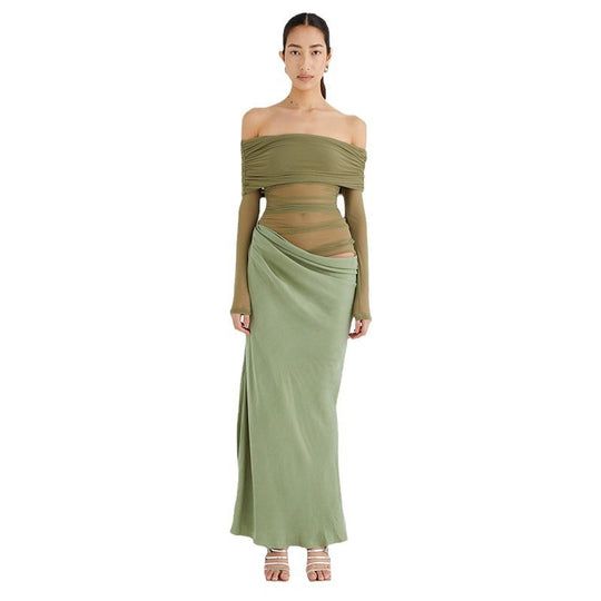 Damen Off-Shoulder Maxikleid mit Drapierung R&B