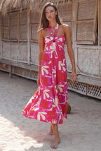 Damen Maxi Kleid mit raffiniertem Halterneck und trendigem Print R&B