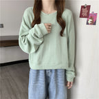 Damen lässiger cropped Pullover aus weichem Baumwollmix mit modischem Rundhalsausschnitt