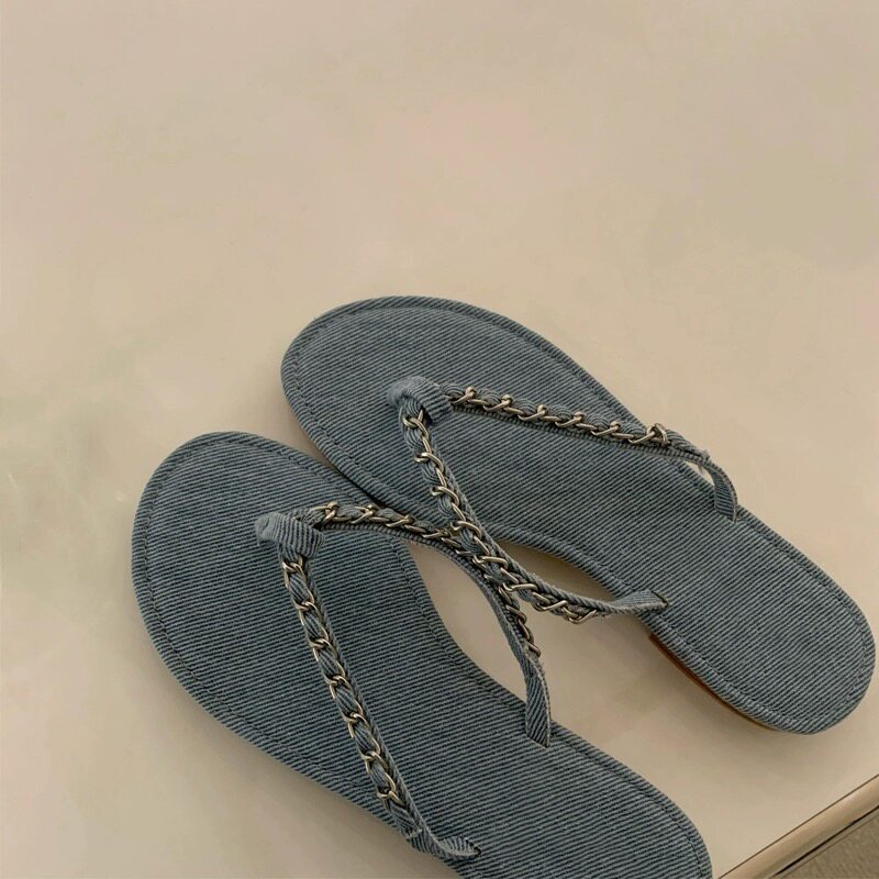 Damen Zehentrenner-Sandalen mit modischem Kettenakzent und ergonomischem Fußbett R&B