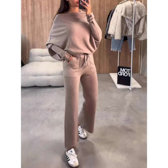 Damen bequeme Loungewear aus weichem Strickmaterial mit weitem Schnitt R&B