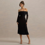 Damen Off-Shoulder Maxikleid mit eleganten Rüschen R&B