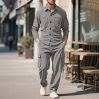 Herren nan geripptes Worker-Hemd mit Brusttaschen und entspannter Cargohose R&B