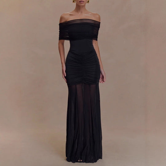 Damen nan schulterfreies Abendkleid mit figurbetontem Jersey-Unterkleid und transparenter Chiffon-Überrock R&B