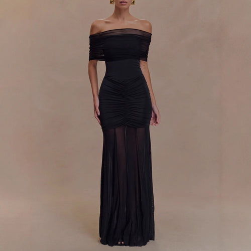 Damen nan schulterfreies Abendkleid mit figurbetontem Jersey-Unterkleid und transparenter Chiffon-Überrock R&B