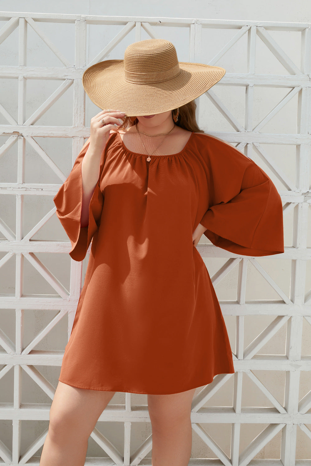 Damen Sommerkleid mit offenem Schulterdesign und voluminösen Ärmeln R&B