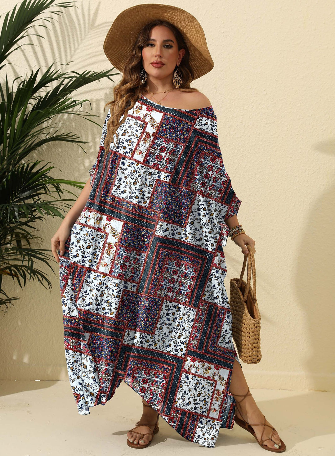 Damen luftiges Maxikleid mit farbenfrohem Patchwork-Design R&B