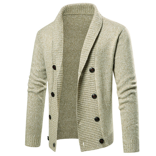 Herren hochwertige Strickjacke mit großem Revers und Knopfdetail R&B