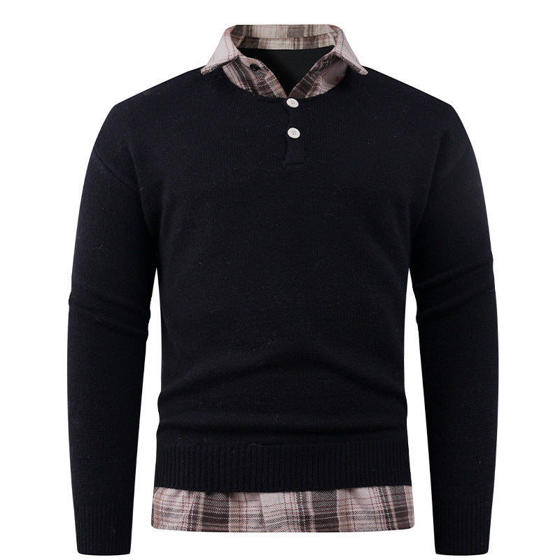 Herren Pullover mit integriertem Hemdkragen und Knopfdetails R&B