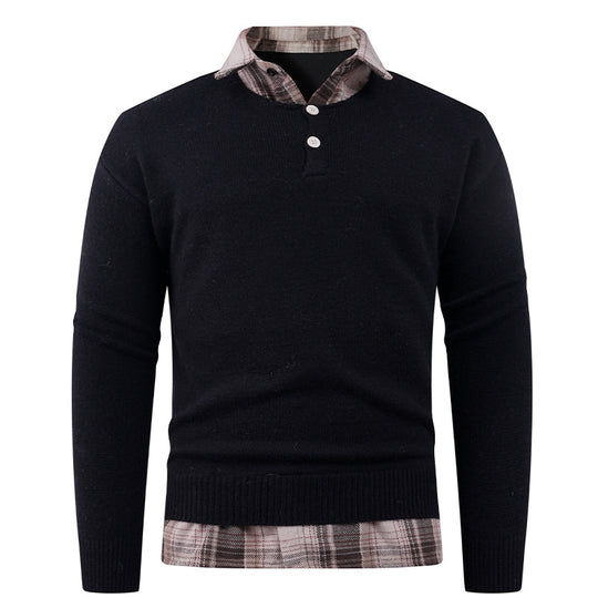 Herren Pullover mit integriertem Hemdkragen und Knopfdetails R&B