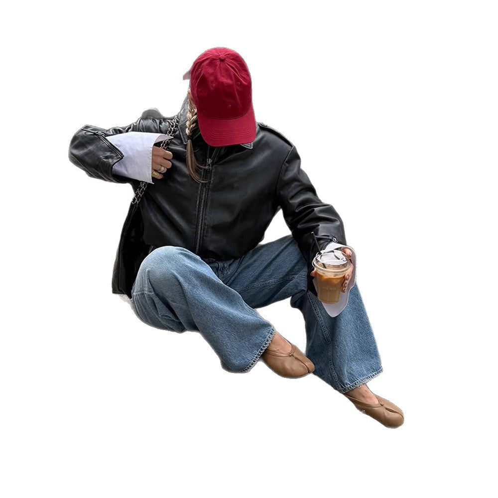 Damen Kunstlederjacke mit eleganten Ärmeln R&B
