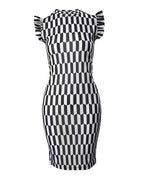 Damen Figurbetontes Kleid mit Rüschendetails und geometrischem Muster R&B
