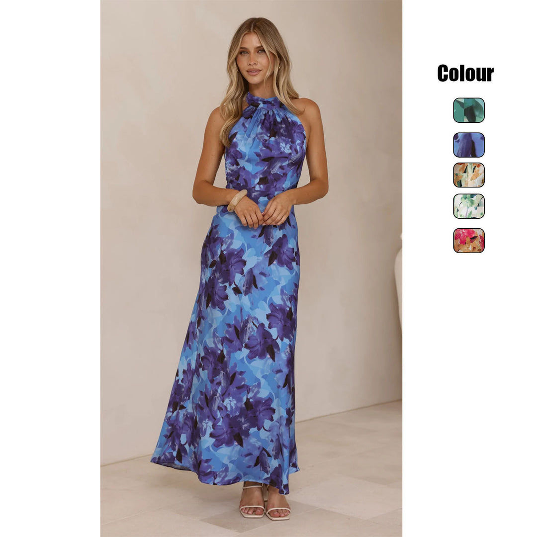 Damen Maxikleid mit hochgeschlossenem Halterneck-Design und floralem Muster R&B