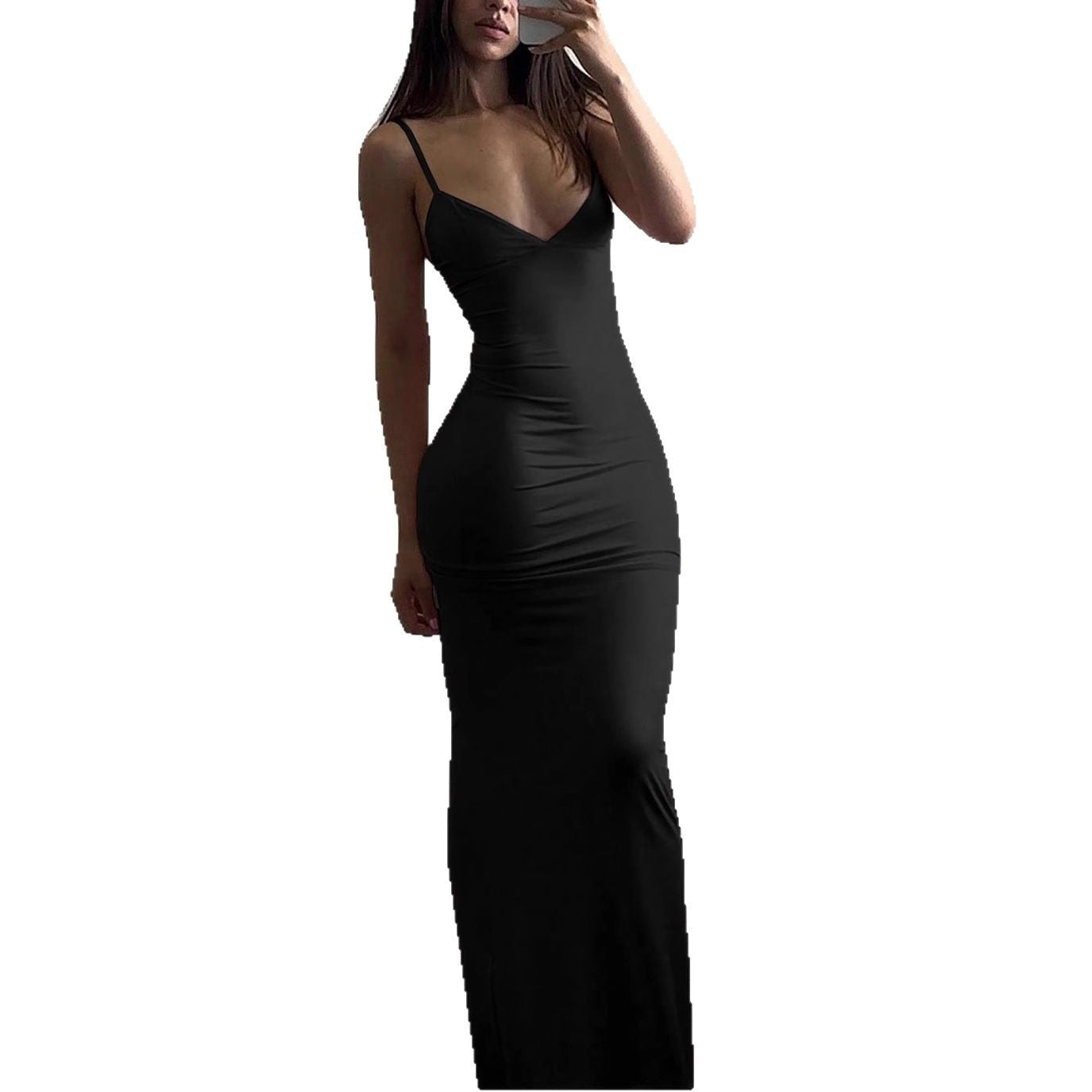 Damen Elegantes Etuikleid mit tiefem V-Ausschnitt und trägerlosem Design R&B