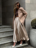 Damen Elegantes Satin-Maxikleid mit schwingendem Rock R&B