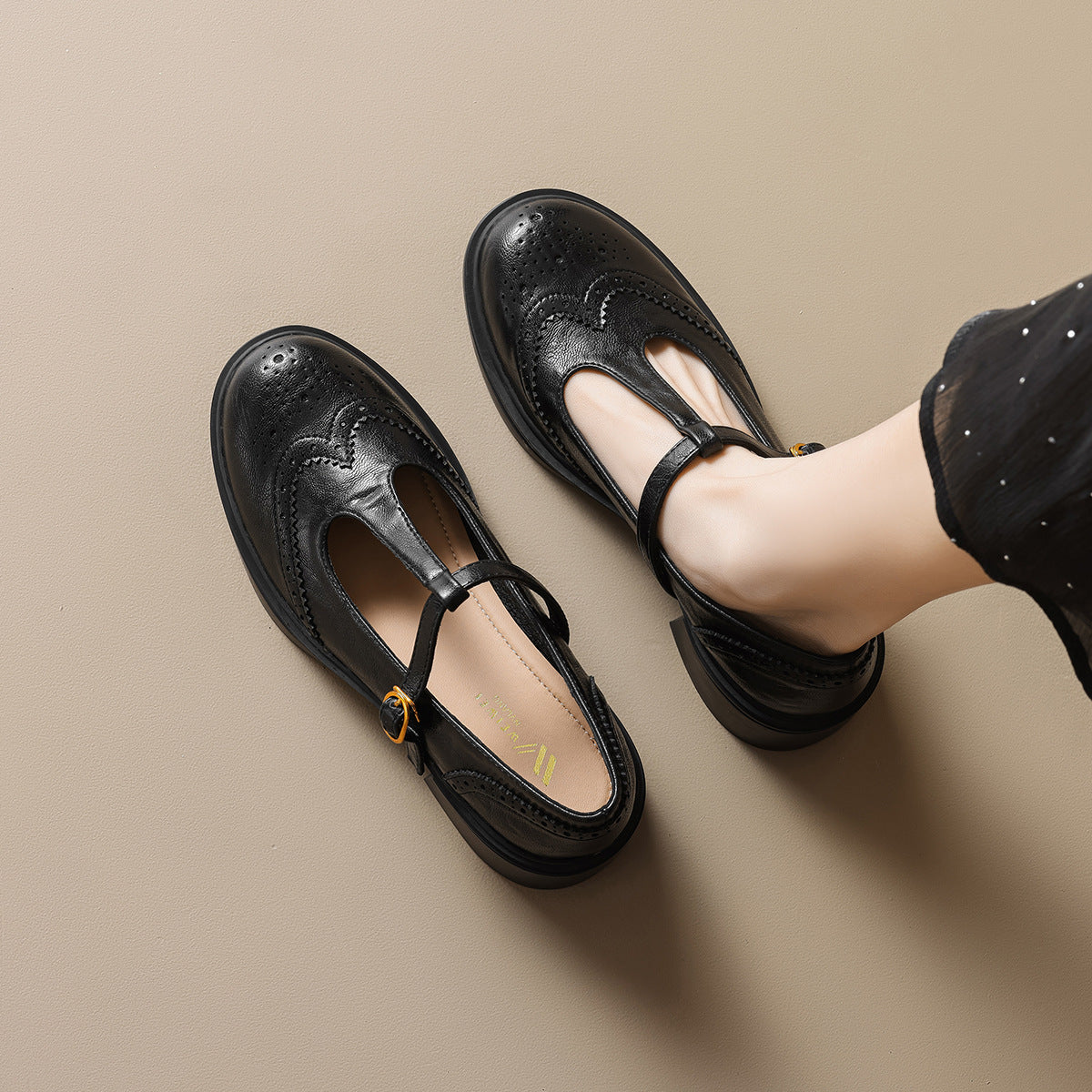 Damen Ballerinas mit modischem Riemen und stilvollem Blockabsatz