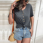 Damen T-Shirt mit modischen Holzknopfdetails R&B