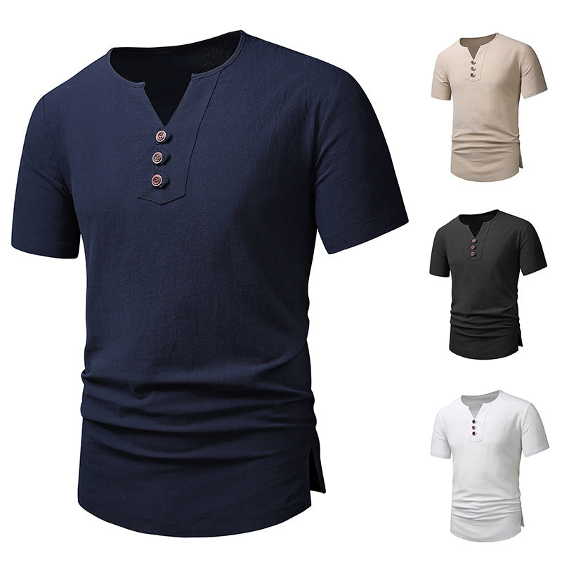 Herren Kurzarm-Henley-T-Shirt mit modernen Knopfdetails