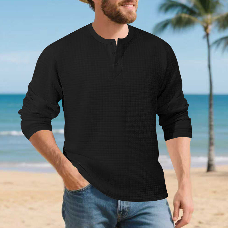Herren Elegantes Langarmshirt mit Knopfleiste und strukturiertem Stoff R&B