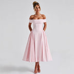 Damen Off-Shoulder Cocktailkleid mit voluminösem Rock und elegantem Trägerdesign R&B
