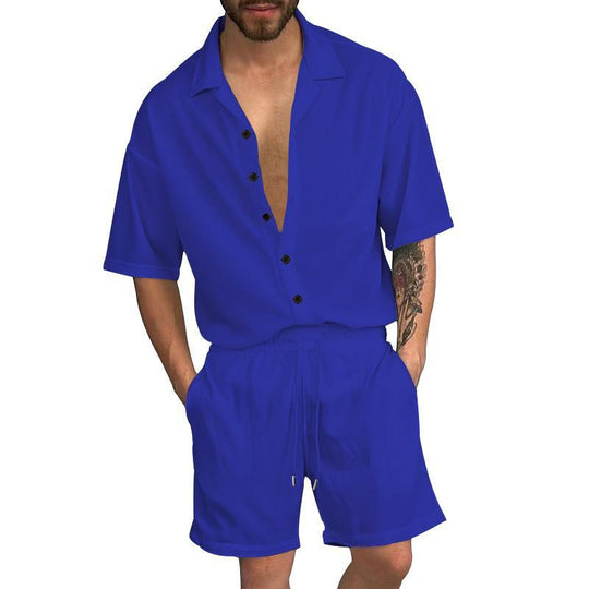 Herren Freizeit-Set mit lässigem Kurzarmhemd und elastischen Shorts R&B