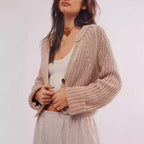Damen lässige Strickjacke mit dekorativem Knopfverschluss und voluminösen Ärmeln R&B