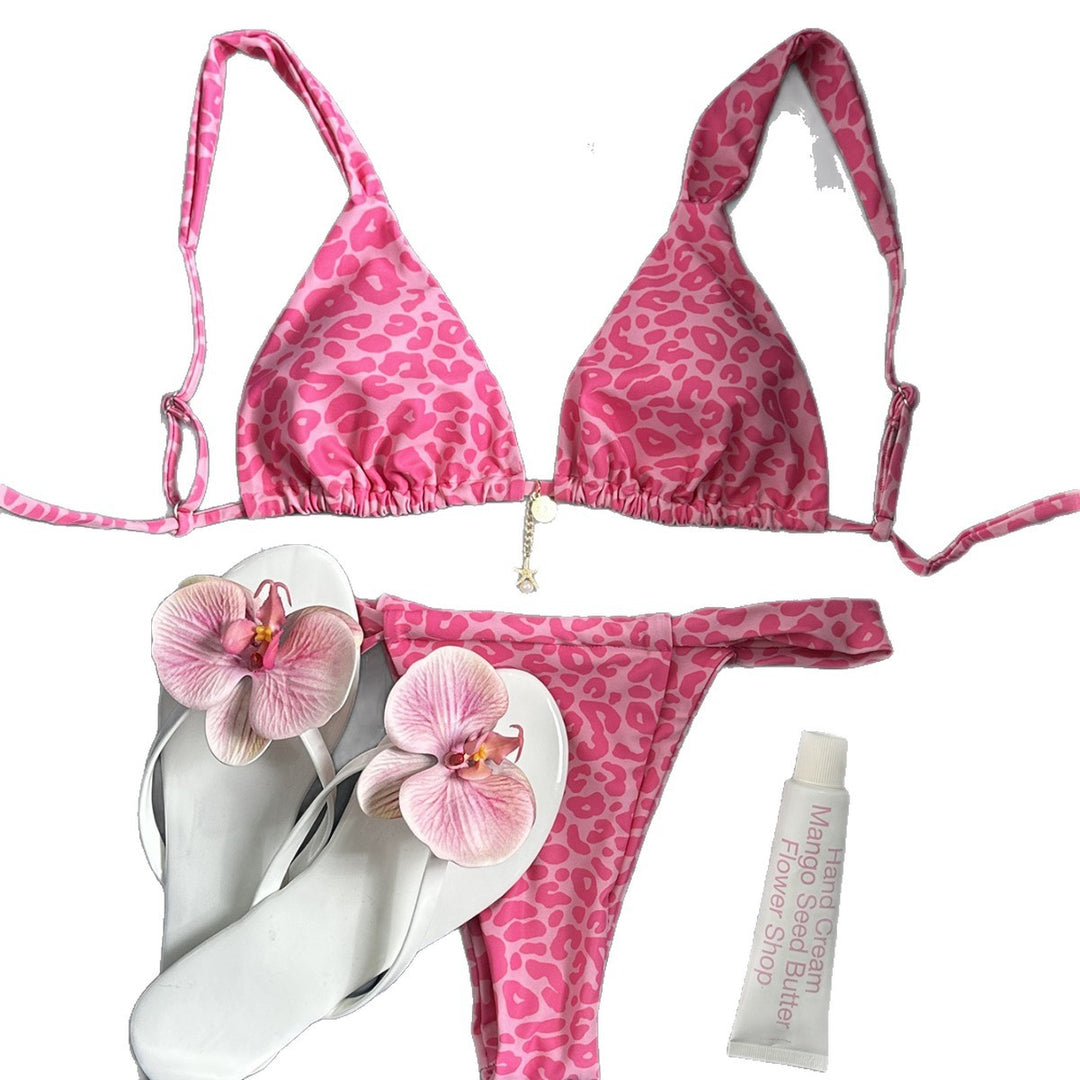 Damen Triangel-Bikini mit Leo-Design und verstellbaren Trägern R&B