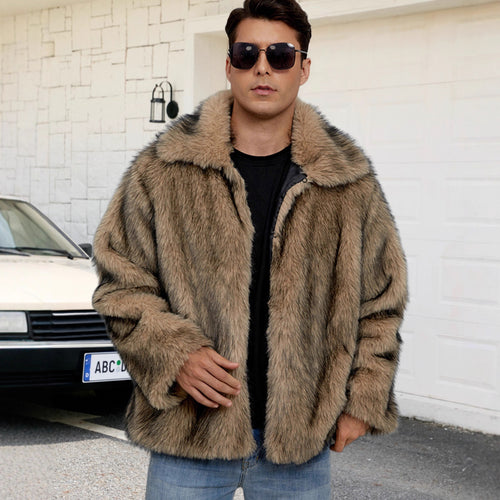 Herren Luxuriöse Kunstpelzjacke mit breitem Revers R&B