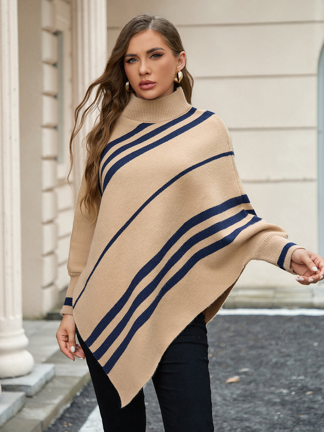 Damen Poncho mit modernen Streifen R&B