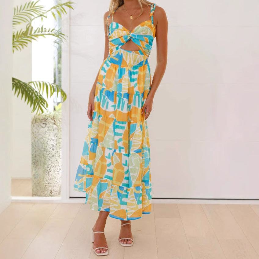 Damen Maxikleid mit festlichem Cut-Out und fließendem Rock R&B