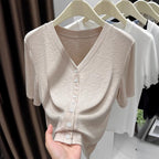Damen Leichtes Wickeloberteil mit knopfverzierte Front R&B