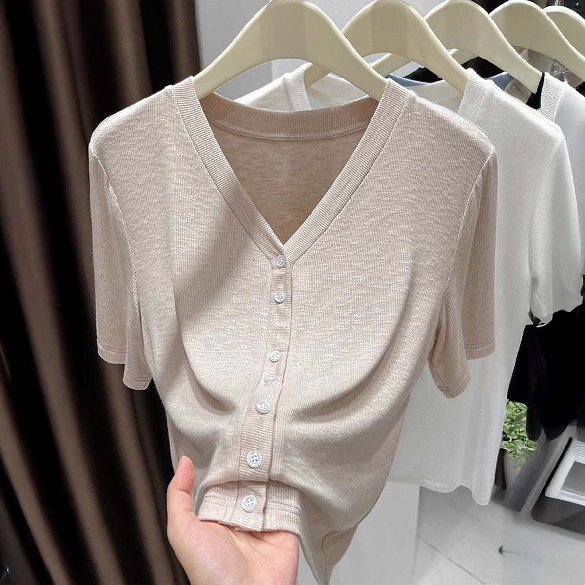 Damen Leichtes Wickeloberteil mit knopfverzierte Front R&B