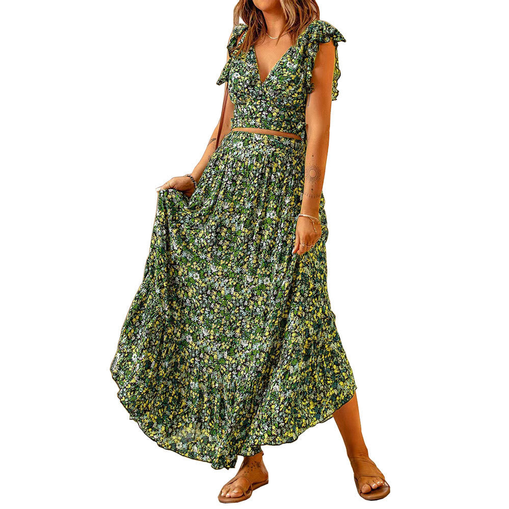 Damen Maxikleid mit Rüschendetails und floralem Design R&B