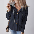 Damen Kapuzenbluse mit strukturiertem Stoff und praktischen Knopfdetails R&B