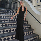Damen Elegantes Longdress mit tiefem V-Ausschnitt und figurbetontem Schnitt R&B