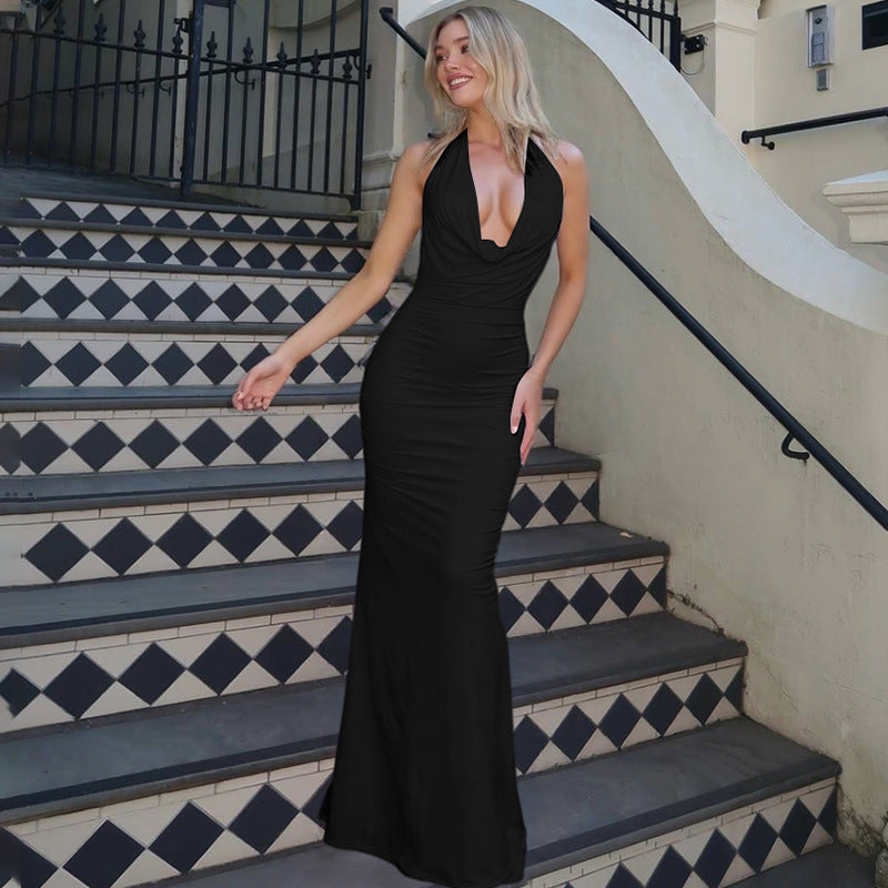 Damen Elegantes Longdress mit tiefem V-Ausschnitt und figurbetontem Schnitt R&B
