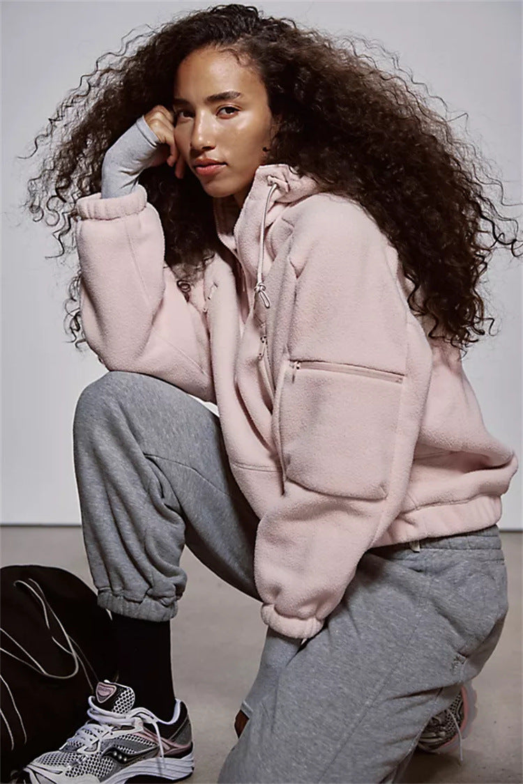 Damen Trendige Fleecejacke mit oversized Kragen R&B