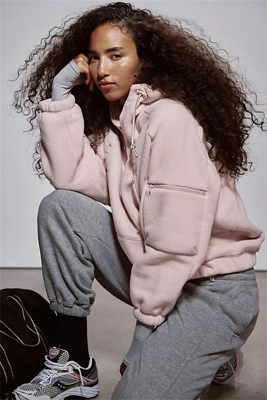 Damen Trendige Fleecejacke mit oversized Kragen R&B