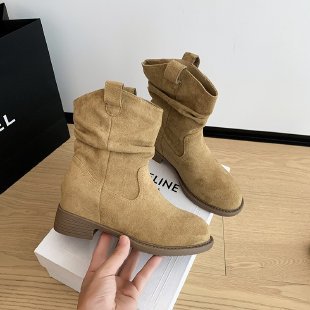 Damen Bequeme Stiefeletten mit weichem Veloursleder und modischem Falten-Design R&B