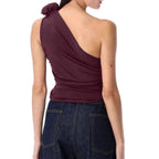 Damen asymmetrisches Top mit Raffungen und floralem Detail R&B