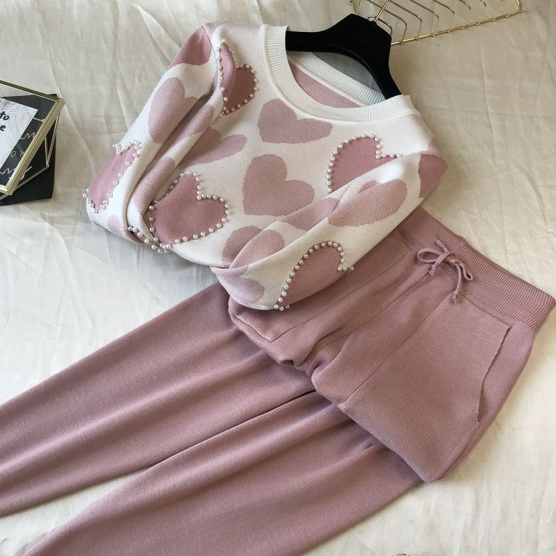 Damen stylisches Freizeitstrickset mit hohem Kragen R&B