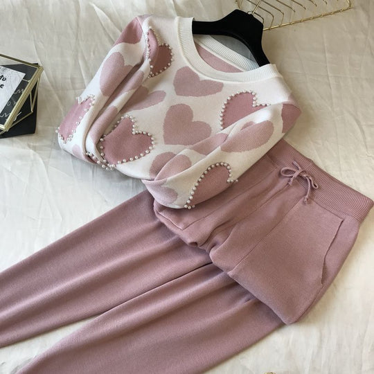 Damen stylisches Freizeitstrickset mit hohem Kragen R&B