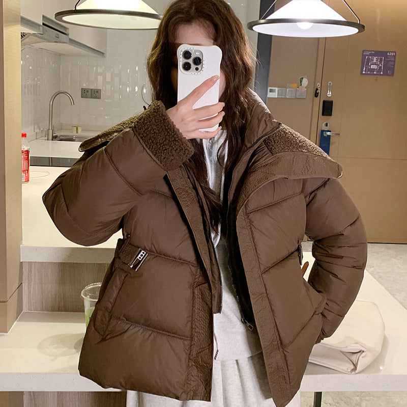 Damen Stylische und warme Pufferjacke mit hohem Kragen und praktischen Taschen R&B
