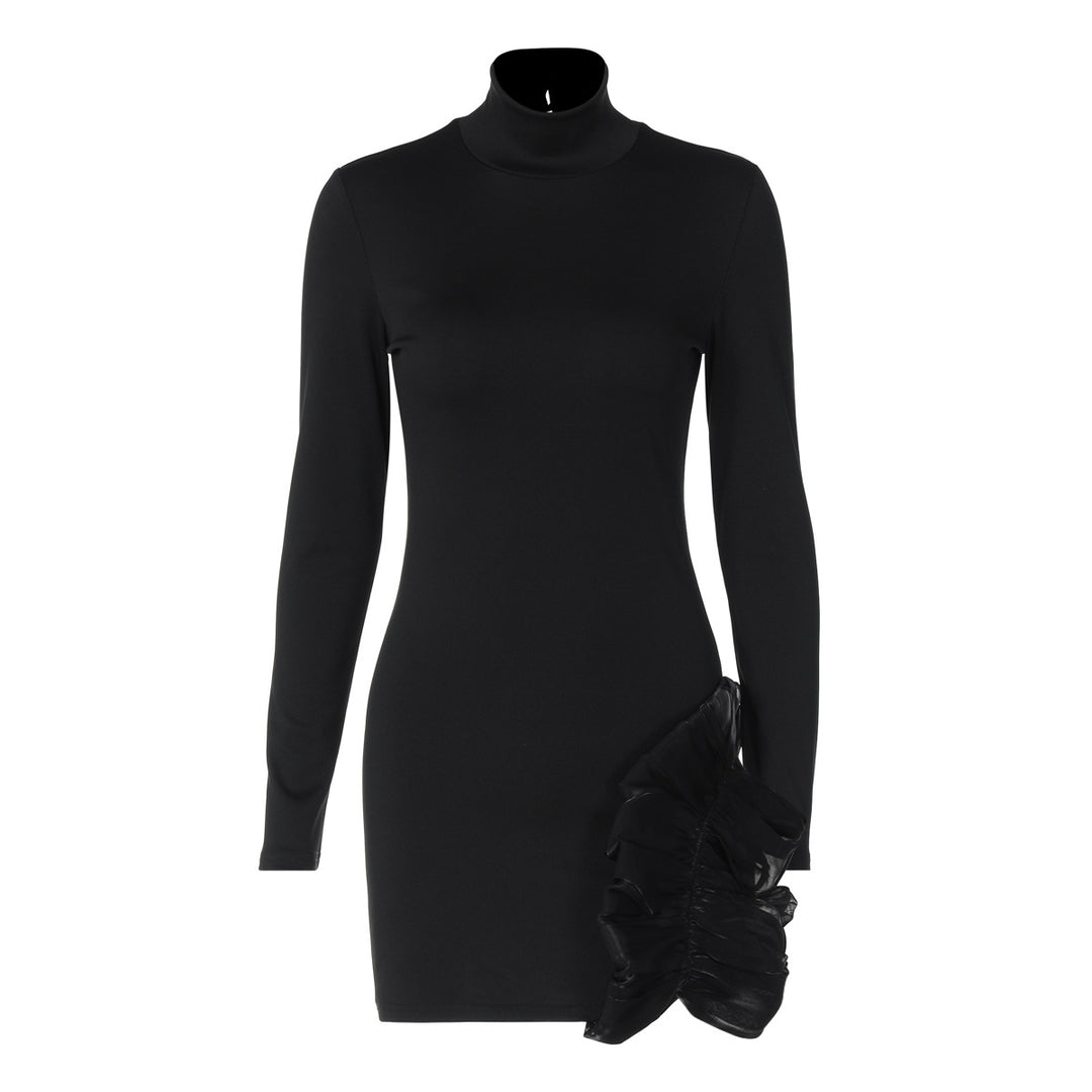 Damen Elegantes Kleid mit hohem Kragen und Rüschendetails R&B