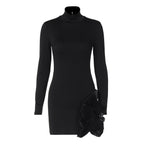 Damen Elegantes Kleid mit hohem Kragen und Rüschendetails R&B