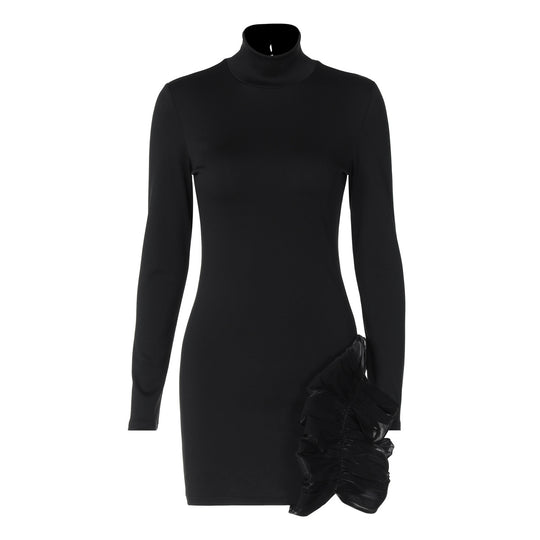 Damen Elegantes Kleid mit hohem Kragen und Rüschendetails R&B
