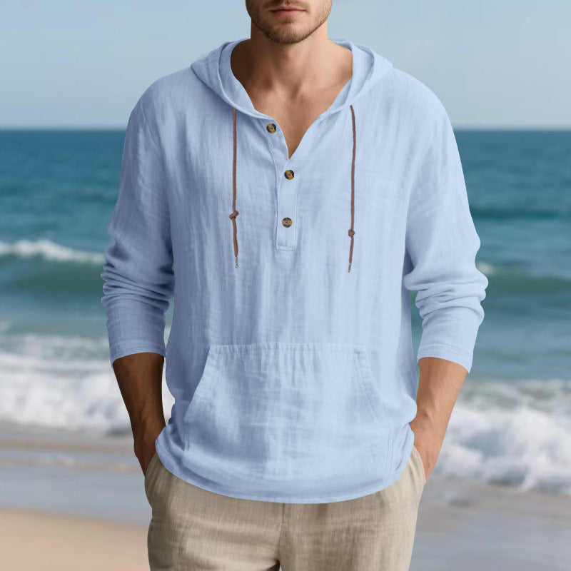 Herren lässiges Kapuzenshirt mit Knopfleiste und praktischer Kängurutasche R&B